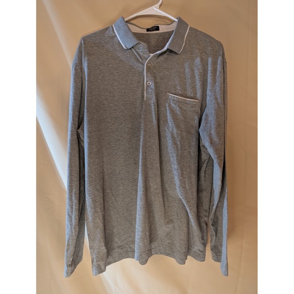 COOFANDY Men's Long Sleeve Henley Lounge Shirt Gray L Contrast Trim Pocket - Picture 1 of 4